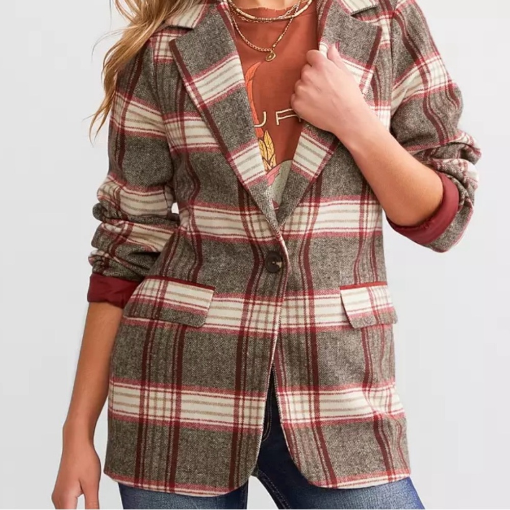 Buckle Brown and Red Blazer Wool Blend Structured Fit